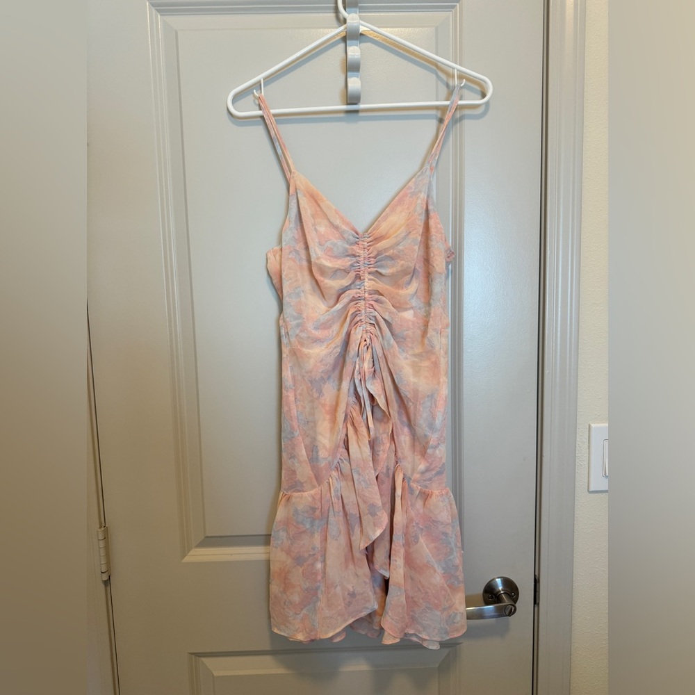 French Kiss Watercolor Pink Blue Floral Dress Size S Fairycore Coquette Mini